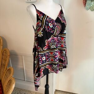 ANTHROPOLOGIE H D in Paris Black Silk Colorful Print Swing Cami Top! Sz 12. Lg